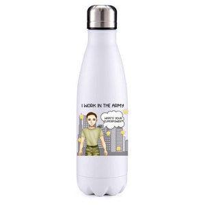 Army male brown hair key worker insulated metal bottle