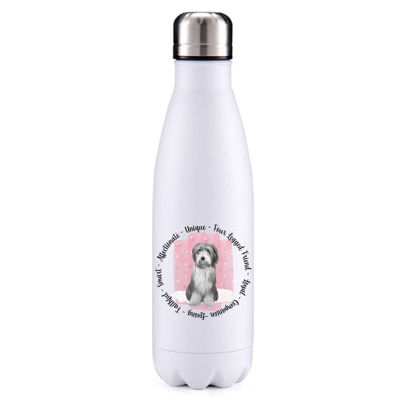 Bearded collie grey pink insulated metal bottle