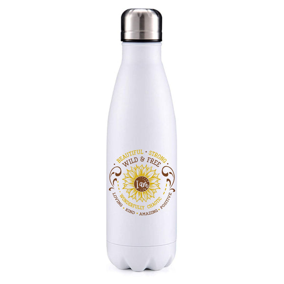 Beautiful, strong, wild & free motivational insulated metal bottle