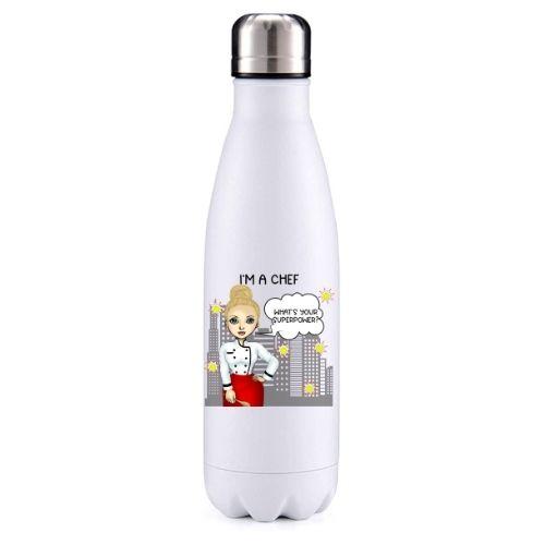 Chef  female blond hair key worker insulated metal bottle