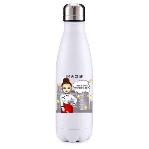 Chef  female brown hair key worker insulated metal bottle