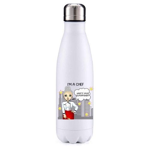 Chef  female grey hair key worker insulated metal bottle