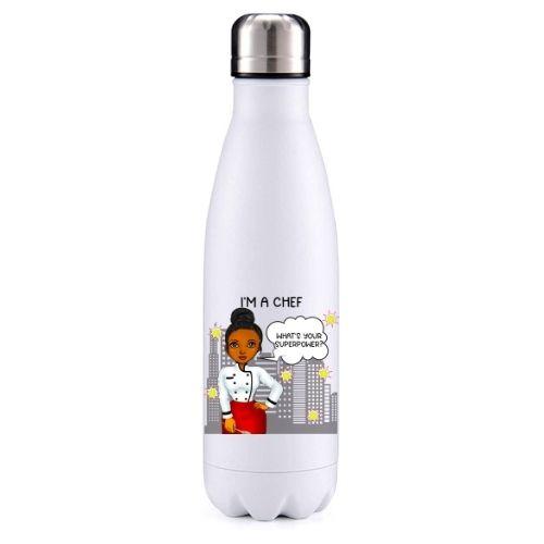 Chef  female tanned skin key worker insulated metal bottle