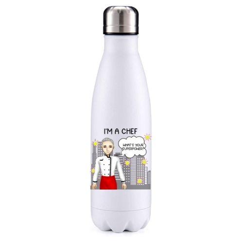 Chef  male grey hair key worker insulated metal bottle