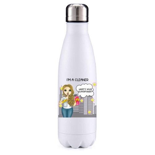 Cleaner female blond hair key worker insulated metal bottle