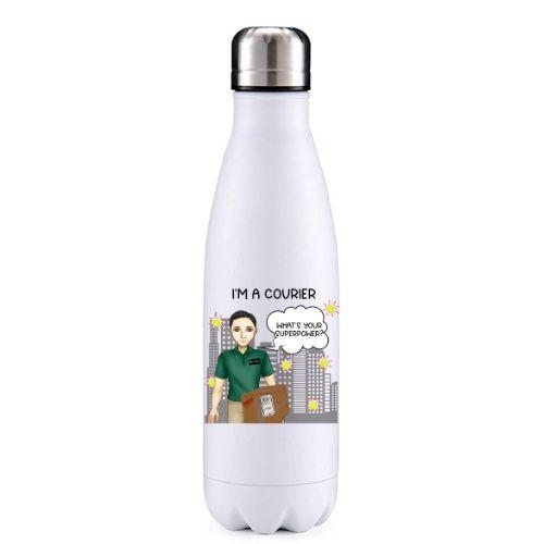 Courier  male black hair key worker insulated metal bottle