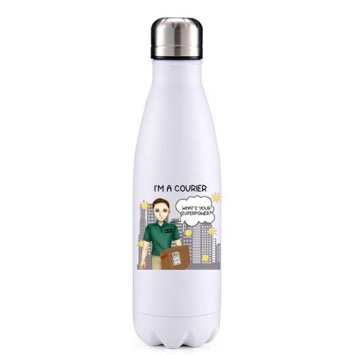 Courier  male brown hair key worker insulated metal bottle