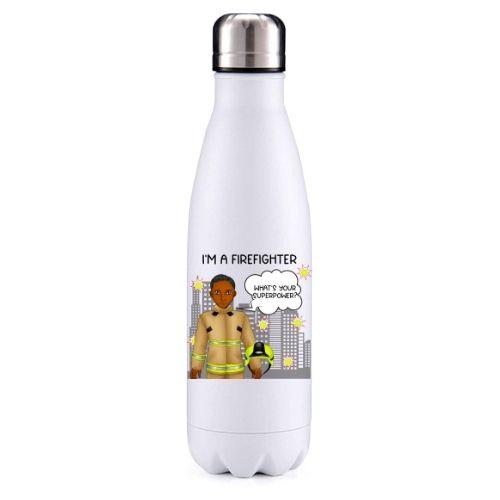 Firefighter male dark skin key worker insulated metal bottle Message