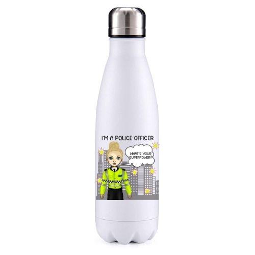 Police female blond hair key worker insulated metal bottle