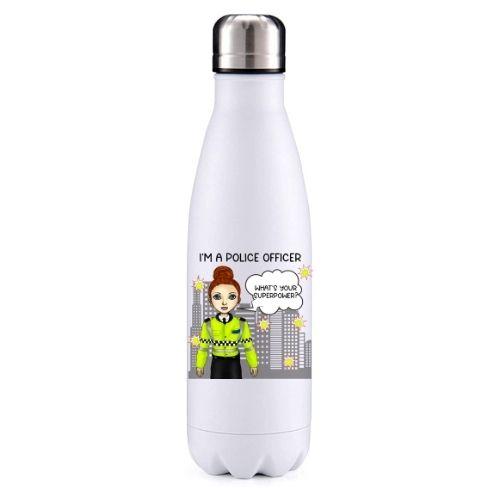 Police female red head key worker insulated metal bottle