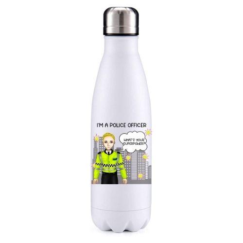 Police male blond hair key worker insulated metal bottle