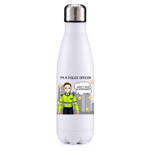 Police male brown hair key worker insulated metal bottle