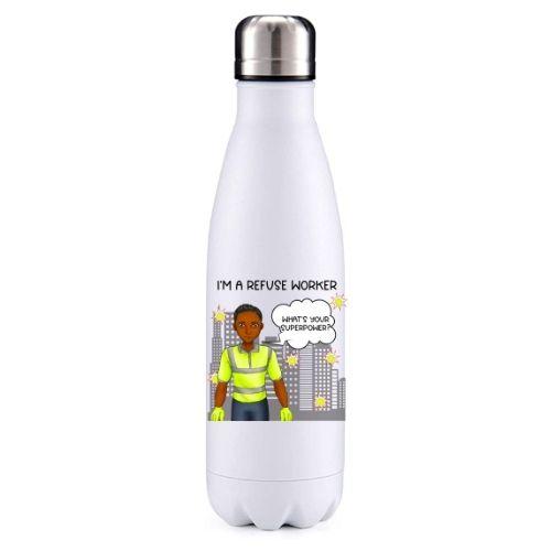 Refuse worker male dark skin key worker insulated metal bottle
