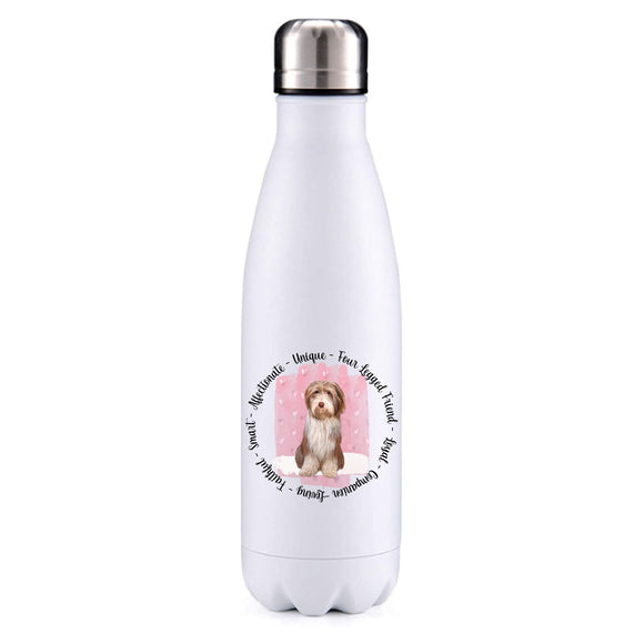 Bearded Collie Brown Pink insulated metal bottle
