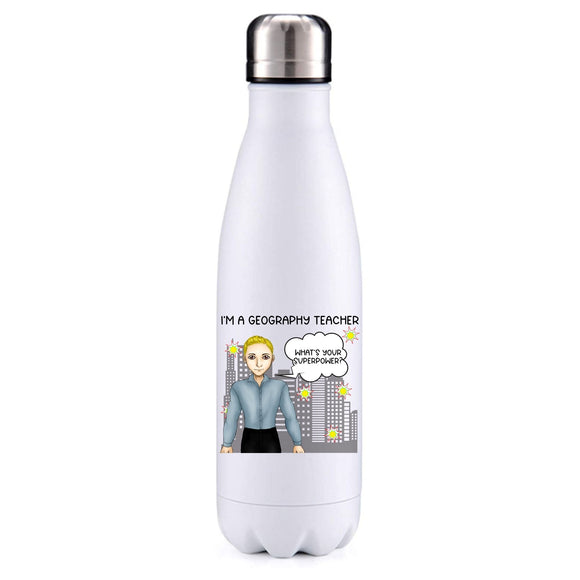 Geography Teacher male blonde hair insulated metal bottle