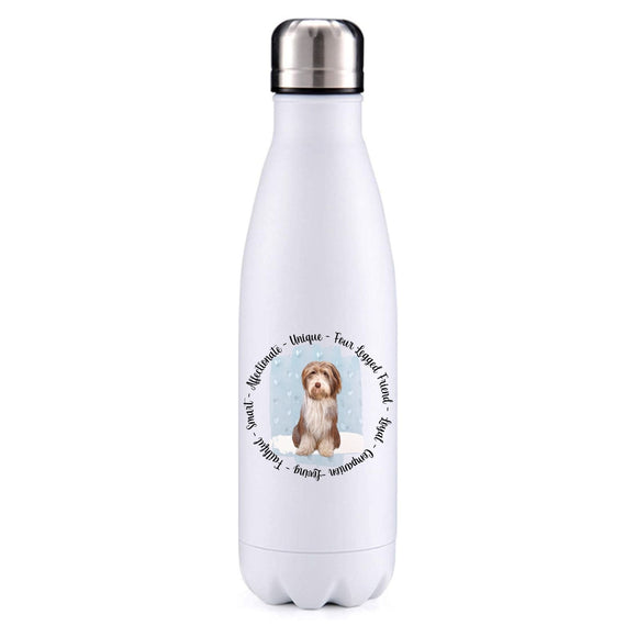 Bearded Collie Brown Blue insulated metal bottle