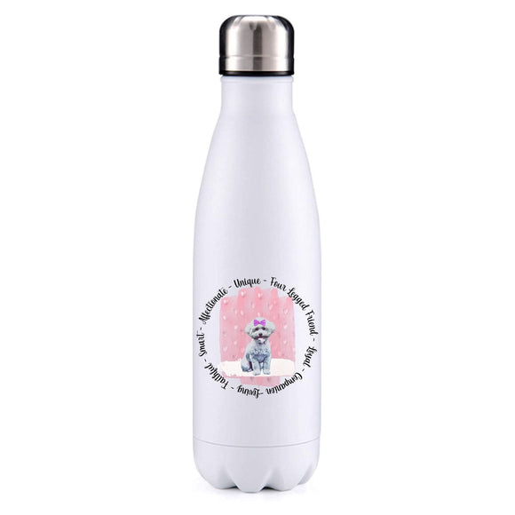 Bichon Frise pink insulated metal bottle
