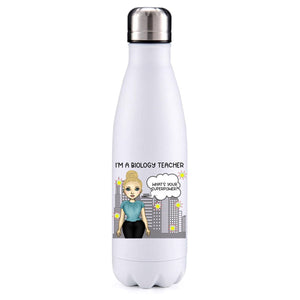 Biology Teacher female blonde hair insulated metal bottle