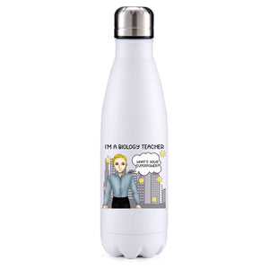 Biology Teacher male blonde hair insulated metal bottle