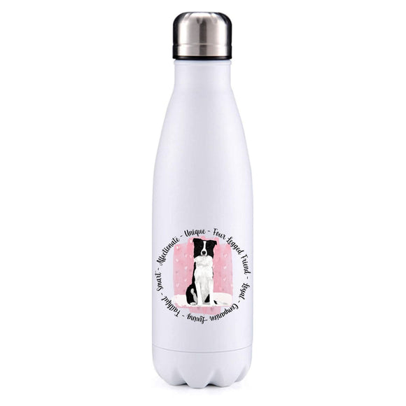 Border Collie black pink insulated metal bottle