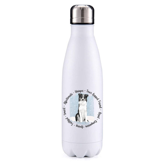 Border collie grey blue insulated metal bottle