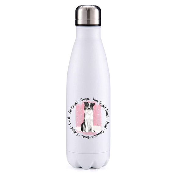 Border collie grey pink insulated metal bottle