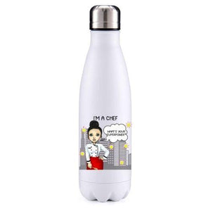 Chef female black hair key worker insulated metal bottle