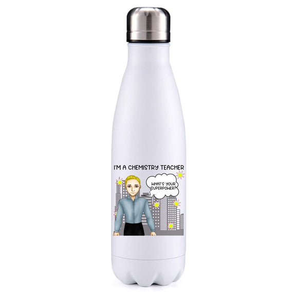 Chemistry Teacher male blonde hair insulated metal bottle
