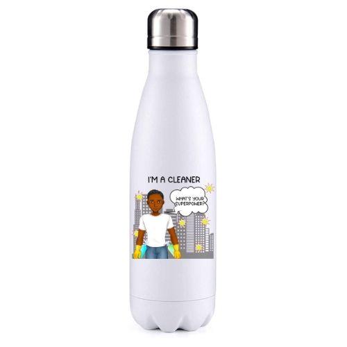 Cleaner  male dark skin key worker insulated metal bottle