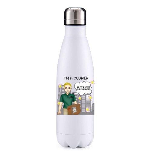 Courier  male blond hair key worker insulated metal bottle