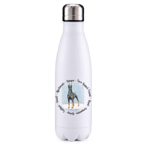 Doberman pointed ears blue insulated metal bottle