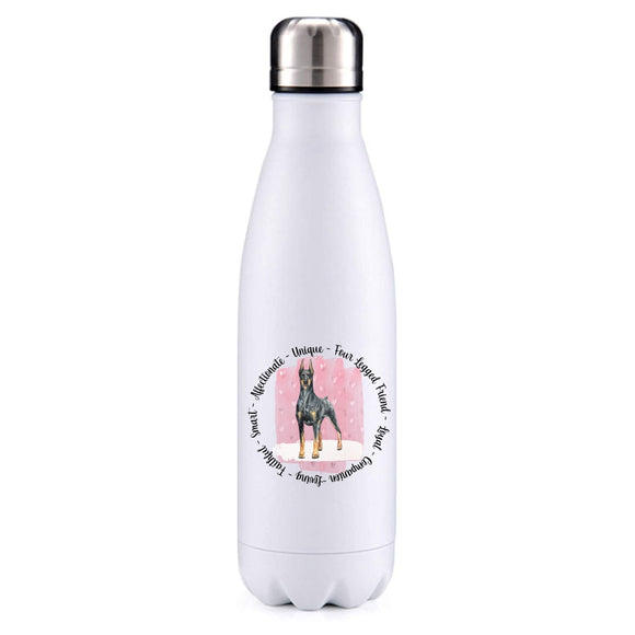 Doberman pointed ears pink insulated metal bottle
