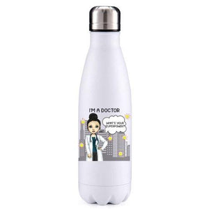 Doctor  female black hair key worker insulated metal bottle