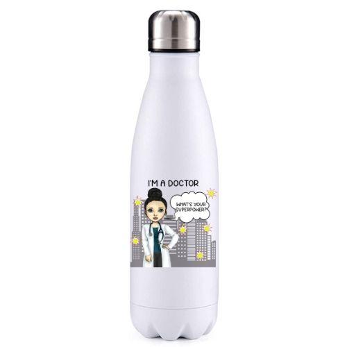Doctor  female black hair key worker insulated metal bottle