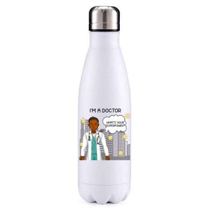 Doctor  male dark skin key worker insulated metal bottle
