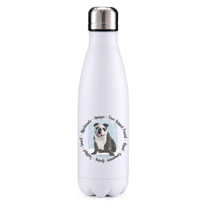 English bulldog grey blue insulated metal bottle