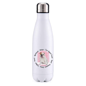 English bulldog white pink insulated metal bottle