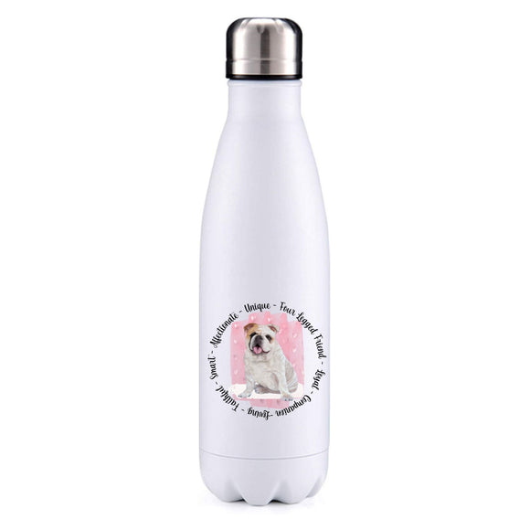English bulldog white pink insulated metal bottle