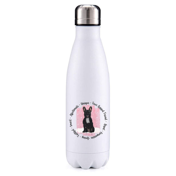 French bulldog black pink insulated metal bottle