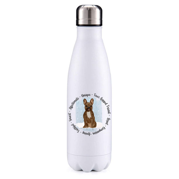 French bulldog brown blue insulated metal bottle