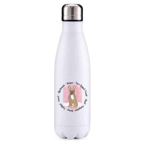 French bulldog grey pink insulated metal bottle