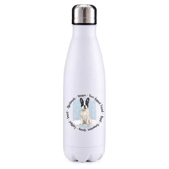 French bulldog white blue insulated metal bottle