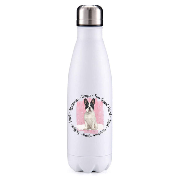 French bulldog white pink insulated metal bottle