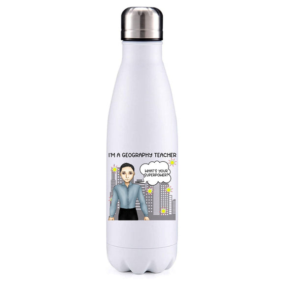 Geography Teacher male black hair insulated metal bottle