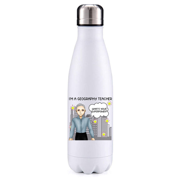 Geography Teacher male grey hair insulated metal bottle