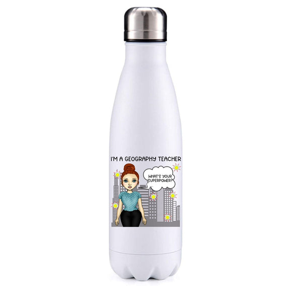 Geography Teacher female red hair insulated metal bottle