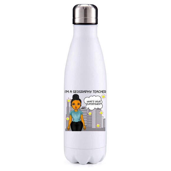 Geography Teacher female tanned skin insulated metal bottle