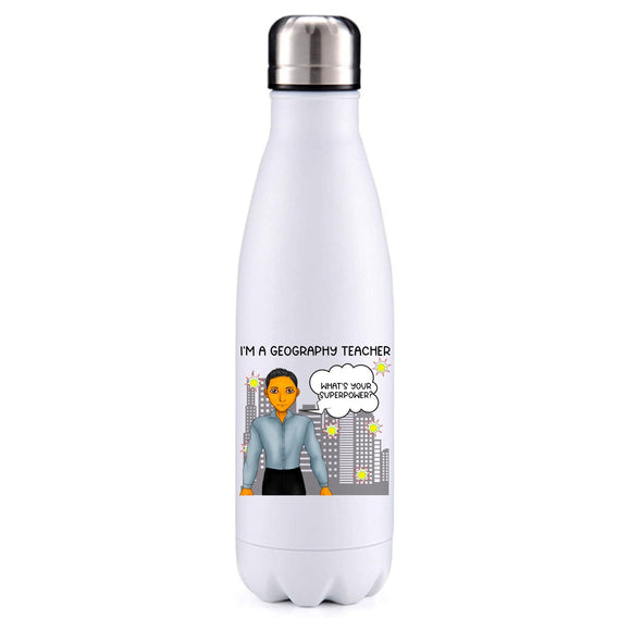 Geography Teacher male tanned skin insulated metal bottle