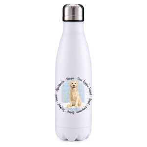 Golden Retriever blonde blue insulated metal bottle