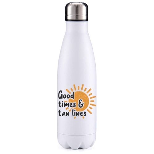 Good times and tan lines beach inspired insulated metal bottle